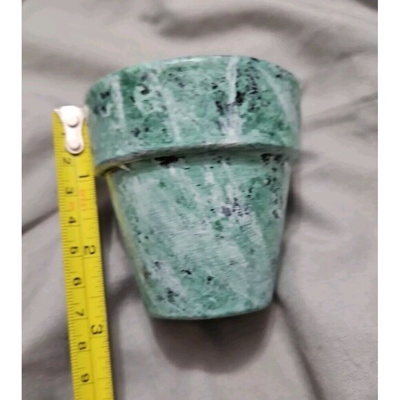 Cute Artistic Decor Candle In Green & Black Wash Clay Pot 3in X 3in - Picture 5 of 6